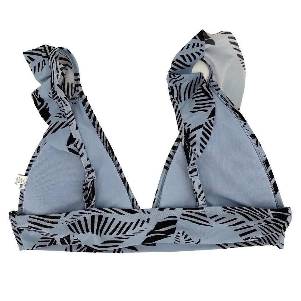 NWOT Aerie Triangle Ruffle Longline Bikini Top Blue Palm Women XL‎